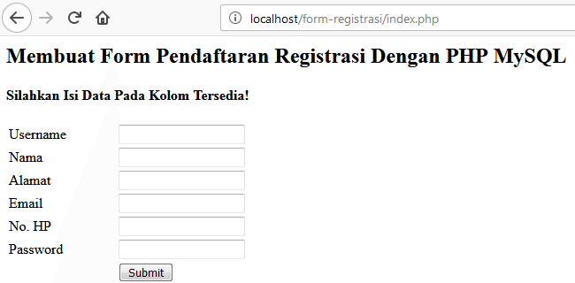 membuat form pendaftaran registrasi dengan php mysql
