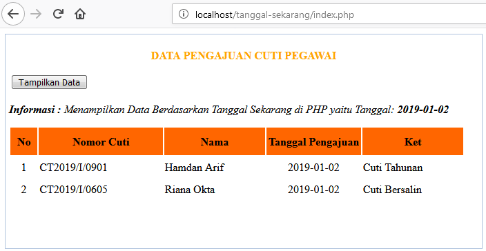 menampilkan data berdasarkan tanggal sekarang di php